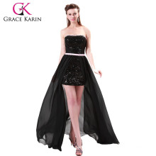 Grace Karin Ladies Sweetheart Chiffon Black Sequined Short Front Long Back Prom Dress CL4408